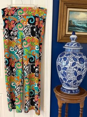 NWT Southwind Apparel Blue Multi Color Nylon & Spandex Wide Leg UPF 50 Pants